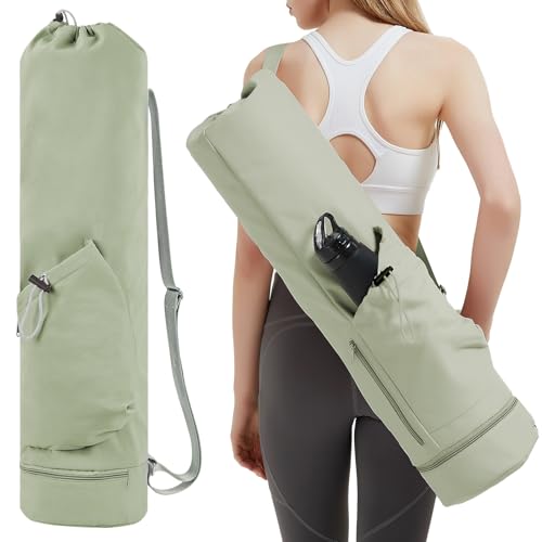 sportsnew Yoga Mat Bag with Water Bottle Pocket & Wet Pocket for Women - color: Sage Green, size: Medium
