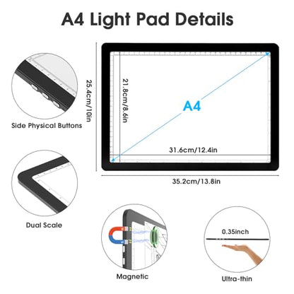 Rechargeable A4 Light Pad with Carry Bag, Super Bright Tracing Light Box with 6 Levels of Brightness, Side Physical Buttons & 3 Colors, Wireless Light Board for Diamond Painting, Drawing, Sketching - style: Rechargeable A4 with Bag (Black)