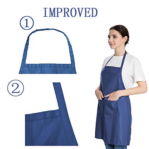 Total 6PCS Blue Bib Apron Adult with 2 Pockets for Women Men Chef Cooking Kitchen (6, Deep Blue) - color: Dark Blue