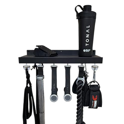 17" Accessory Shelf Compatible with Tonal – Metal Shelf with 6 T-Lock Mounts and 5 Hooks - size: 17" Metal Shelf