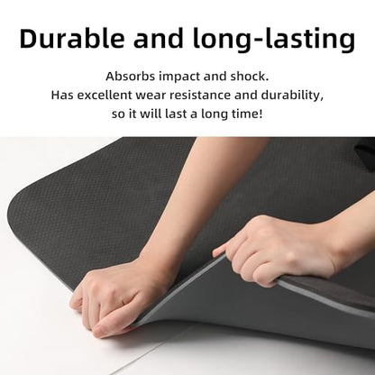 PAIDU POE Yoga Mat （10mm）Extra Thick Fitness Mat 72"x24" with Carry Strap | Non-slip, tear-resistant and suitable for all ages, perfect for yoga, Pilates, home gym and full-body workouts. - color: Grey+Black.