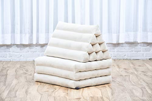 Leewadee - Comfortable Japanese Floor Mattress - Thai Floor Bed with Triangle Cushion - Futon Mattress - Thai Massage Mat, 67 x 21 inches, Ecru, Kapok Filling | Floor & lounge cushion for relaxing, reading & TV - for meditation & yoga, firm & stable - col
