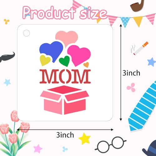 Augshy 56 PCS Happy Mothers Day Fathers Day Stencils, 3 Inch for Painting | Reusable, Happy Mothers Day Stencil, Fathers Day Painting, Scrapbooking Drawing, Wall Floor Decor, DIY Rock Painting - style: Father's/Mother's Day