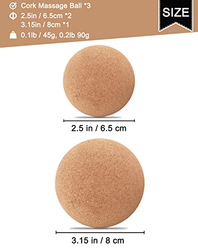 KITWILD Cork Massage Ball Set, High Density Fine Particles Massage Ball for Deep Tissue Muscle Massage, Myofascial Release, and Yoga Therapy, 2.5''+2.5''+3.15'' Lightweight Lacrosse Massage Balls | High Density Fine Particles, Deep Tissue Muscle Massage,