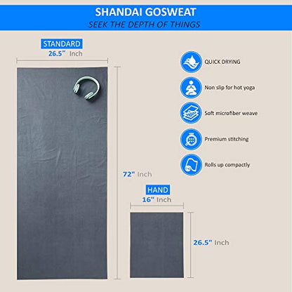 Shandali GoSweat 미끄럼 방지 핫 요가 타월, 흡수력이 뛰어난 부드러운 스웨이드 극세사, 다양한 색상, Bikram 필라테스 및 요가 매트용 - color: 회색., size: 26.50" x 16.00"