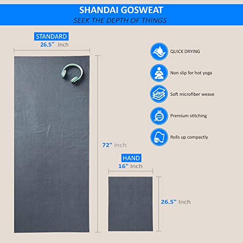 Shandali GoSweat Non-Slip Hot Yoga Towel with Super-Absorbent Soft Suede Microfiber in Many Colors, for Bikram Pilates and Yoga Mats. - color: Gray, size: 72.00" x 26.50"