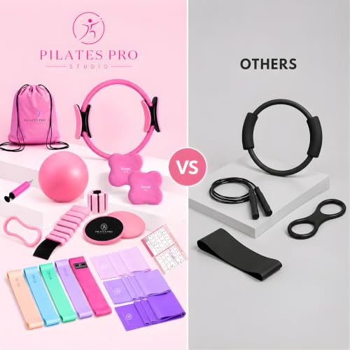 Pilates Kit for Home Workouts, 20-in-1 Pilates Equipment Set with 14.5" Pilates Ring, Pilates Ball, Resistance Bands, Ankle Weights, Exercise Sliders, Yoga Ring & Knee Pads for Joint Protection