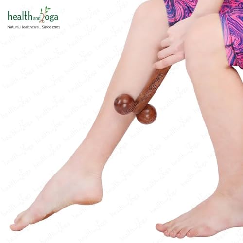 SoulGenie HealthAndYoga™ NatureSooth Wooden Massage Roller – Wood Therapy Massage Tools – Handheld Calf and Leg Massager, Back and Shoulder Massager and Full Body Massager