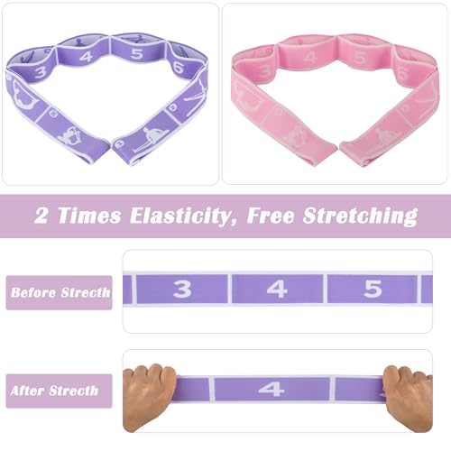 2 Pcs Kids Stretch Bands Dance Stretching Straps for Children Gymnastics Equipment Dance Training Elastic Band for Kids Multi-Loop Numbered Stretch Band for Ballet Cheerleading-8 Loops