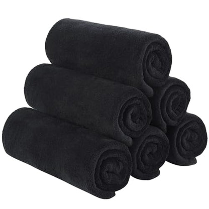 SINLAND Microfiber Gym Towels, Workout Sweat Towel 16x32In - color: Blackx6