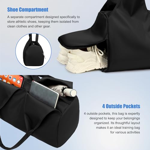 Forestfish Gym Bag For Women With Shoes Compartment & Wet Dry | Compact & Lightweight, Water Resistant, Use as Yoga bag, Pilates bag, Duffel bag - color: Black
