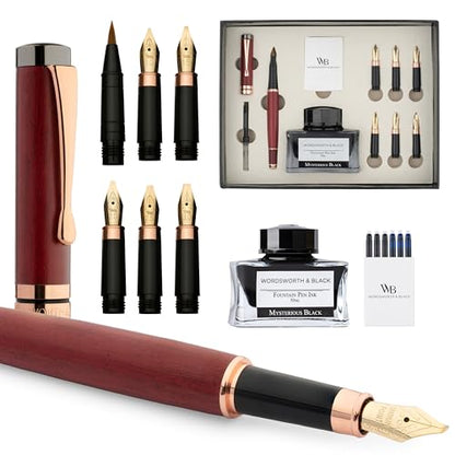 Wordsworth & Black Luxury Bamboo Violet Calligraphy Pen Set, 6 Nibs | Fountain Ink Bottle, Cartridges , Refill Converter, Gift for Men , Women, Smooth Writing, Journaling , Lettering - color: Violet Wood