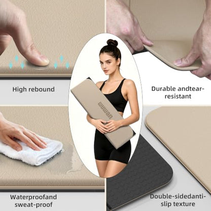 TPE Yoga Mat Foldable 8mm Thick Light Non-Slip for Home/Gym/Travel - color: Beige&Black