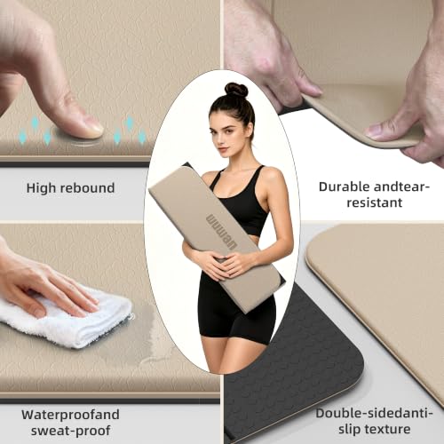 TPE Yoga Mat Foldable 8mm Thick Light Non-Slip for Home/Gym/Travel - color: Beige&Black