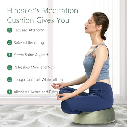 Hihealer Meditation Cushion, Traditional Tibetan Velvet Meditation Pillow | Buckwheat Yoga Bolster, Large Floor Cushion & Pillow for Adults, Zafu Zabuton Set, Zen Meditation Mat - color: Serenity Navy & Green