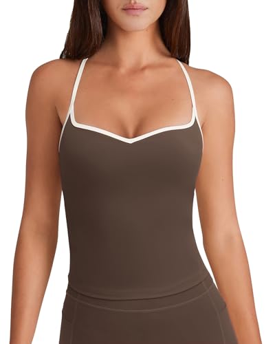 OMKAGI Sports Bras for Women Cute Sweetheart Neck Workout Tank Tops Open Back Yoga Bra Top - color: Dark Brown, size: X-Small