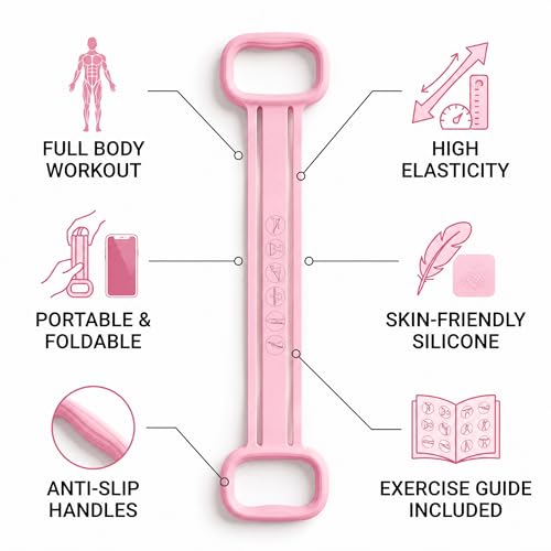 3 Pack Resistance Bands with Handles, Shoulder Trainer for Physical Therapy Home Workout Pilates, Ergonomic Grip Durable Exercise Bands - color: Pink (3 PCS)