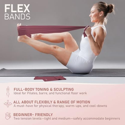 PhysKcal Pilates Kit, 15-Inch Pilates Ring with 1x Pilates Ball & 5X Bands | Aesthetic Home Pilates Equipment Set, Essential Kit for Beginners in Minimalist Style. Comes in Premium Packaging - color: Plum