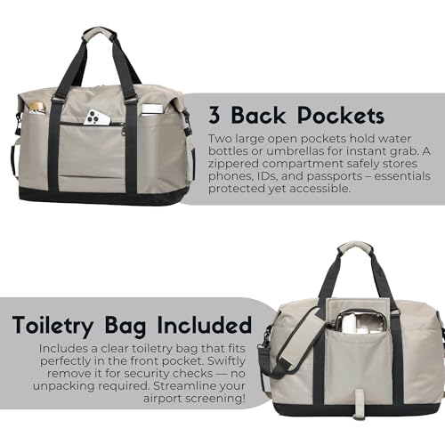 SUNNY BIRD Duffel with Utility Pouch, 40L Weekender Overnight Bag with Shoe Compartment for Travel and Sports (Grey and black) - color: Grey and black