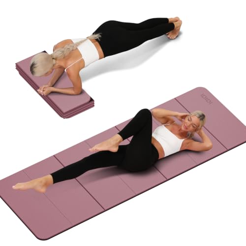 Foldable Yoga Mat Extra Thick 0.32"(8mm) | Folding Exercise Mat,Odorless POE, Non-Slip Grip, No-Curl Edges, Great for Yoga, Pilates & Home Workouts - color: Deep Pink