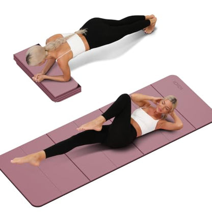 Foldable Yoga Mat Extra Thick 0.32"(8mm) | Folding Exercise Mat,Odorless POE, Non-Slip Grip, No-Curl Edges, Great for Yoga, Pilates & Home Workouts - color: Deep Pink
