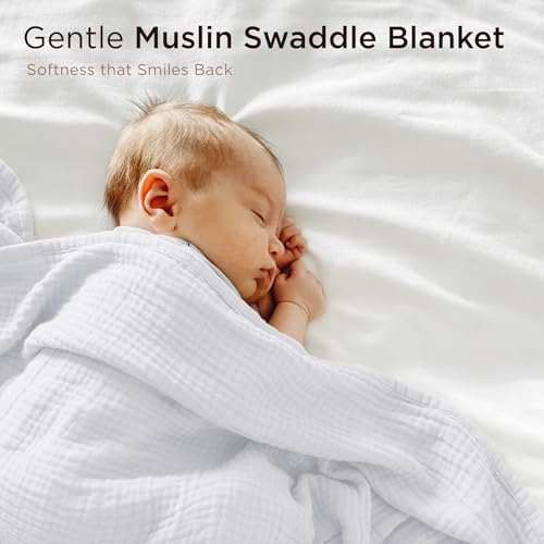 Threadmill Cotton Swaddle Blanket, Muslin, White, 4-Piece, 41x37 in, Unisex | 100% Cotton, Muslin Weave, 4-Piece Set, 41x37 in, Breathable, OEKO-TEX Certified, Machine Washable - color: White, size: Baby