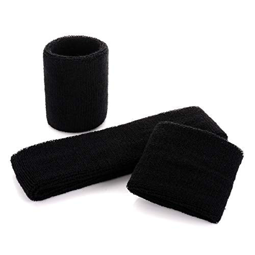 ONUPGO Sweatband Set Sports Headband Wristband Set Sweatbands Terry Cloth Wristband Wrist Sweatband Headbands Moisture Wicking Sweat Absorbing Head Band - color: Black