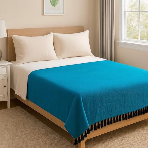 Open Road Goods Solid Color Mexican Yoga Blanket – Large Handwoven Throw for Yoga, Beach, Camping or Home – Soft and Durable Cotton Blend - color: Blue Blanket