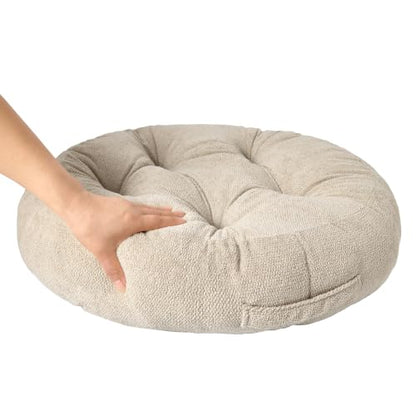 Floor Pillow for Adults, Large Sitting & Meditation Cushion - color: Beige, Round