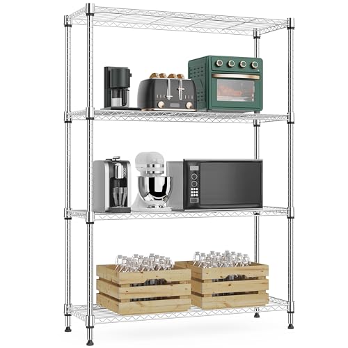 M MZG 1000 lbs 4Tier Shelf Metal Storage Shelves Wire Rack Closet Organizers with Wheel for Garage Kitchen Bathroom Laundry Chrome 13.7" D x 29.5" W x 47.2" H - color: Chrome, size: 4 tiers, 13.7"D x 29.5"W x 47.2"H