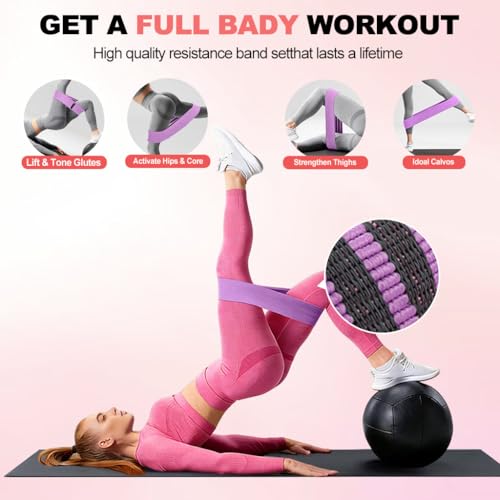 2-in-1 Fabric Resistance Bands Set & 12-Loop Numbered Elastic Stretching Strap - Non-Slip Booty Bands for Glute Workout, Stretchy Yoga Belt for Physical Therapy & Rehab