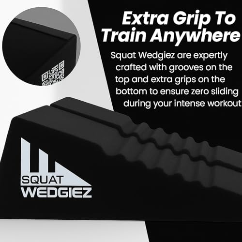 Squat Wedgiez Squat Wedge Pair For Knees Over Toes Training- Anti-Slip Squat Ramps for Lower Body Strength- Slant Board for Squats, ATG Split Squats,Calf Stretching- Squat Wedge Block with Free Video