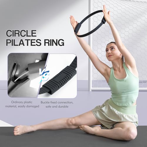 Pilates Kit, 13.5" Pilates Ring with Mini Ball & Resistance Bands | Home Pilates Equipmen Set, Magic Circle Ring with Anti-Slip Handles for Beginners, Workout Guide Included - color: Black