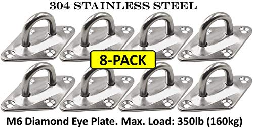 Heavy Duty Hammock Kits & Ceiling Hook Diamond Pad Eye Plates, 304 Stainless Steel & Black Zinc Galvanized Steel Corrosion Resistant, 2, 4 & 8 Packs - color: 8-Pack-Silver-M6