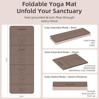 TPE Yoga Mat Foldable 8mm Thick Light Non-Slip for Home/Gym/Travel - color: Brown&Beige