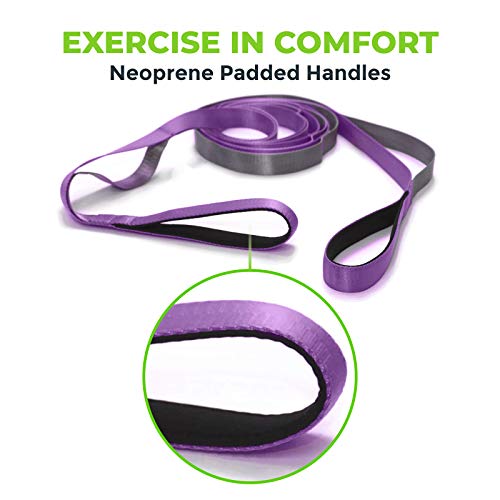 Gradient Fitness Stretching Strap for Physical Therapy, 12 Multi-Loop Stretch Strap 1" W x 8' L, Neoprene Handles, Physical Therapy Equipment, Yoga Straps for Stretching, Leg Stretcher. - color: Purple/Grey