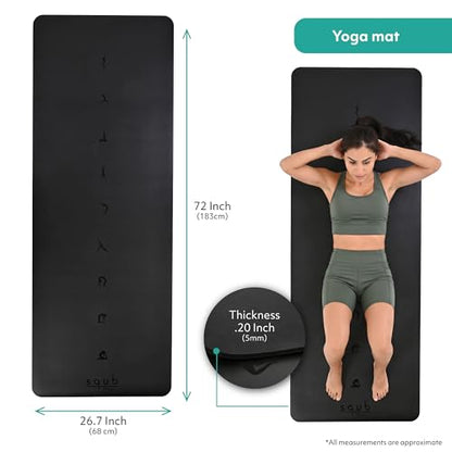 Yoga Mat Thick 5mm – Non Slip Exercise Mat Workout Surface, PU Natural Rubber Grip, Extra Large 183x68 cm Wide Design, Pilates Fitness Training, Includes Strap & Carry Bag - color: BLACK