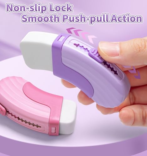 4+1 Pack Rubber Erasers Sliding Retractable Eraser - Pink | Large White Erasers with 4 Refill Eraser for School Office Home Supplies Art Drawing, Push Pull Pencil Erasers for Kids Teens - color: Pink