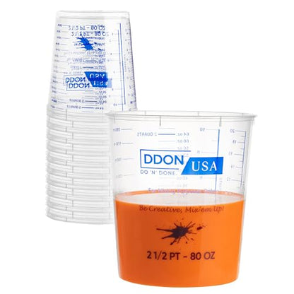 Paint Mixing Cups 80 Oz, 10-Pack - Disposable Plastic Graduated Measuring Cup for Epoxy Resin, Automotive Paint & Art Projects | Pre-Printed Mix Ratios - style: 10