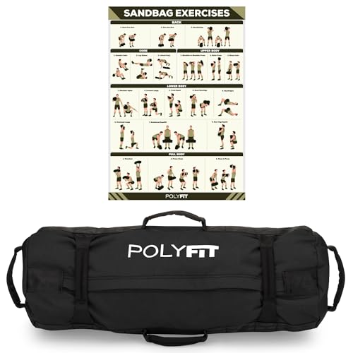 Polyfit Classic Sandbag - Workout Sandbag with 8 Gripping Handles | For working out and weight training, 3 sizes with adjustable filler bags, 8 foam handles, sand not included - color: BLACK, size: Small (10-50lbs)