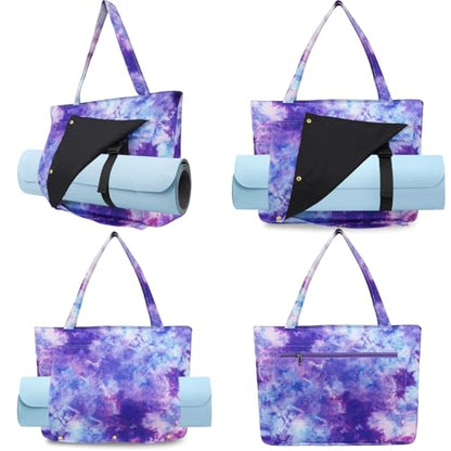 Yoga Mat Bag Yoga Bags and Carriers Fits All Your Stuff Yoga Tote Bag with Zipper Pocket Yoga Mat Carrier Pilates Bag Take in Out Mat Easily - color: Tie Dye Purple