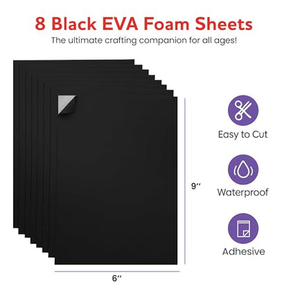 Self-Adhesive EVA Foam Sheets for Crafts – 2mm Thickness 8 Black Sheets, 6 x 9 Inch, Peel & Stick Foam Paper for DIY, Scrapbooking & Kids’ Art. - color: Black - 8 Pack