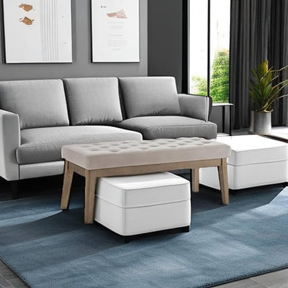24KF Velvet Upholstered Buttons Tufted Entryway Bench with Solid Wood Leg,Bed Bench Ottoman with Padded Seat,5034-Taupe - color: Light Taupe, size: 15.5"D x 43"W x 17"H