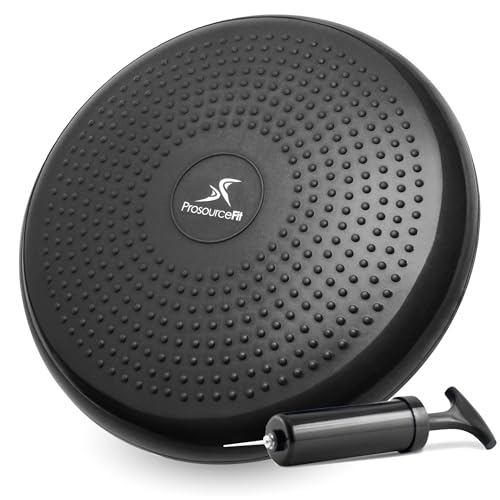ProsourceFit Core Balance Disc Trainer, 14” Diameter with Pump for Improving Posture, Fitness, Stability - color: Black