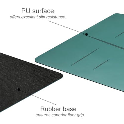 Natural Rubber Yoga Mat - Non Slip Non Toxic - 5mm Thick Yoga Mat for Hot Yoga/Pilates - Extra Large 26.8’’ with Alignment Guide - Sweat Proof - with Carrying Bag - color: Forest Green