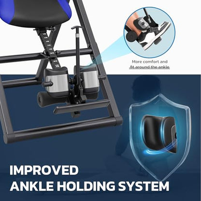YOLEO Inversion Table for Back Pain w/Removable Lumbar Pad ITX320 | w/ Reversible Ankle Holders, Foldable, Easy Assembly - color: Blue - Black Tube