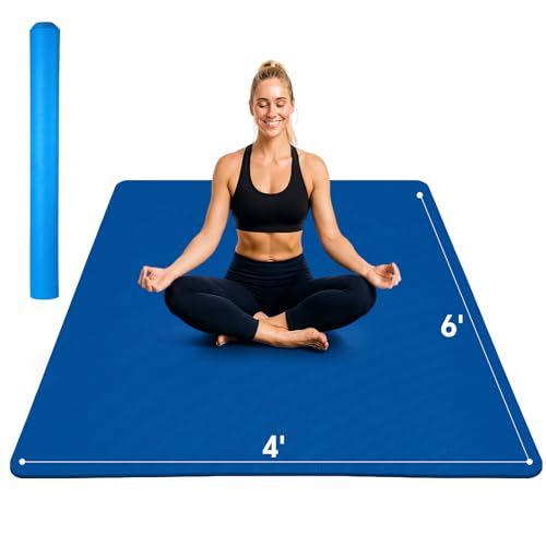 Stepwaver Extra Large Yoga Mat 6'x4'(1/3" & 1/4" Thick), Non-Slip, Ultra Durable, Wide Workout Mat, Wide Exercise Mats for Home Workouts, Yoga, Pilates, Stretching (Barefoot Exercise) - color: Blue, size: 72" x 48" x 0.3"