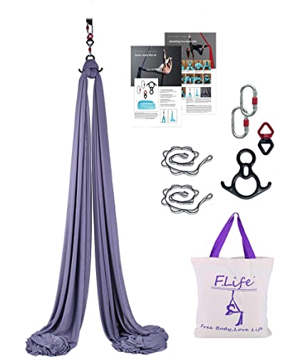 F.Life Aerial Silk 10 Yards Kit Durable Aerial Yoga Hammock with Hardware & Guide Aerial Swing for Acrobatic Flying Yoga - color: Dark Gray