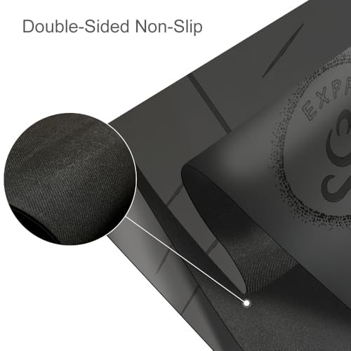 Natural Rubber Yoga Mat - Non Slip Non Toxic - 5mm Thick Yoga Mat for Hot Yoga/Pilates - Extra Large 26.8’’ with Alignment Guide - Sweat Proof - with Carrying Bag - color: Dark Grey