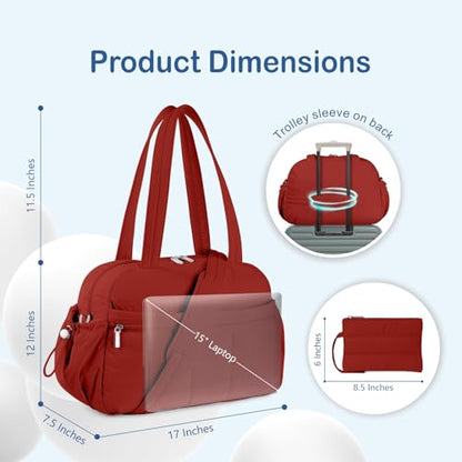 TOPDesign Travel Duffel Bag for Women, Puffer Gym Bag Sports Tote with Wet Pocket, Carry On Weekender with Luggage Sleeve (Maroon) - color: Maroon